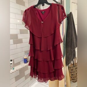 Red tiered party dress size 14 petite like new condition evening cocktail